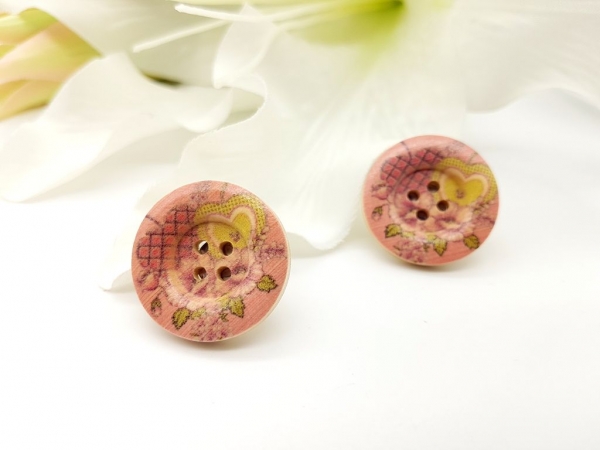 Blumen Knopf Ohrstecker Holz Button flower